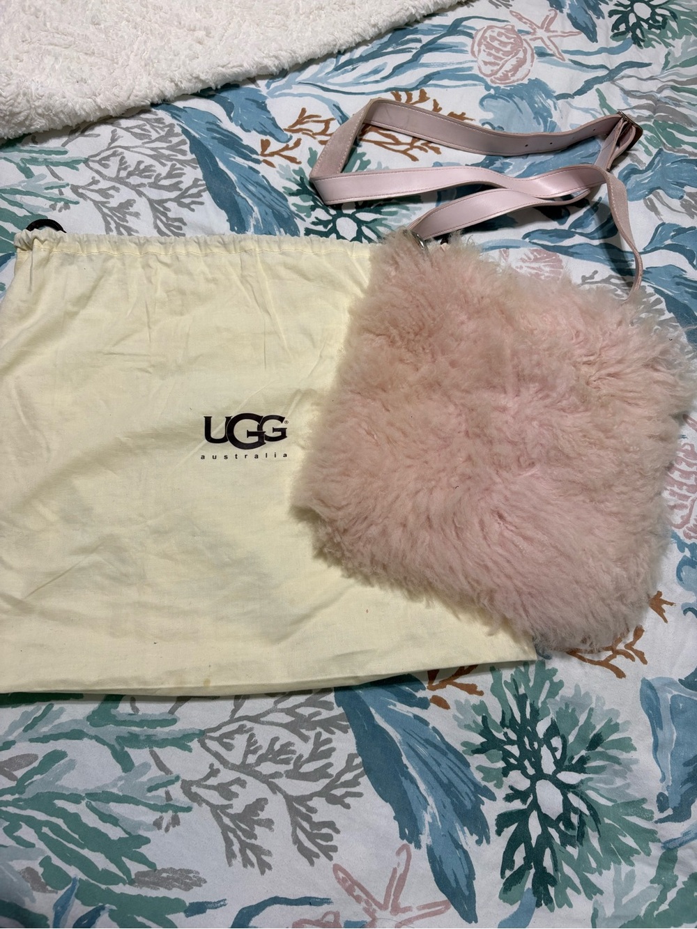 UGG Blush Pink Fluffy Shearling Crossbody Bag